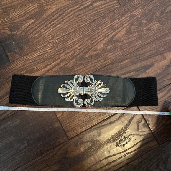 Black Belt with Silver Buckle - Floral Detailing - Picture 8 of 8